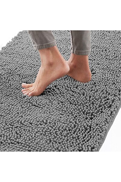 Faria Bath Mat with Massage Texture, Fluffy, Absorbent Chenille Microfiber, Non-Slip, Dark Gray 50×80cm