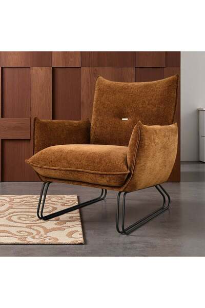 Danube Home Javon 1 Seater Fabric Sofa - Rust Color, Solid Wood & Metal Frame, 2 Year Warranty, 75x81x79cm