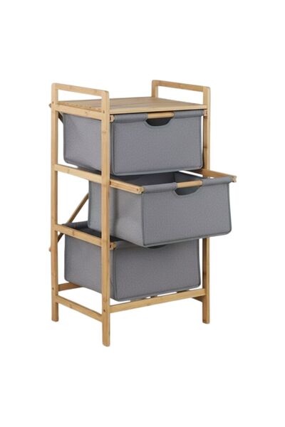 Bayev Bamboo Gray 3 Drawer Basket Organizer 700769 - Wooden Hobby Basket Toy Basket Organizer