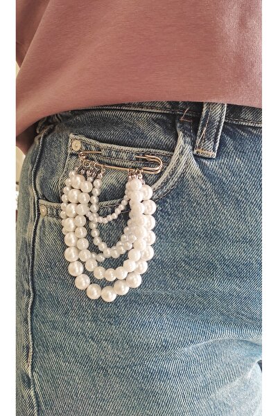 Lesy Çengelli iğne Broş Beyaz İnci Boncuklu