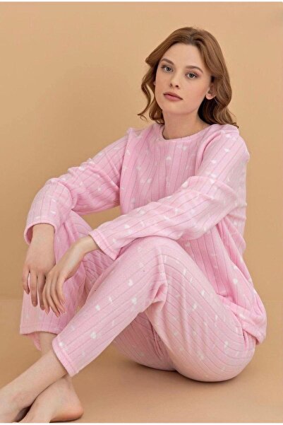 İNKO İÇ GİYİM Polar Crew Neck Patterned Soft Pajama Set