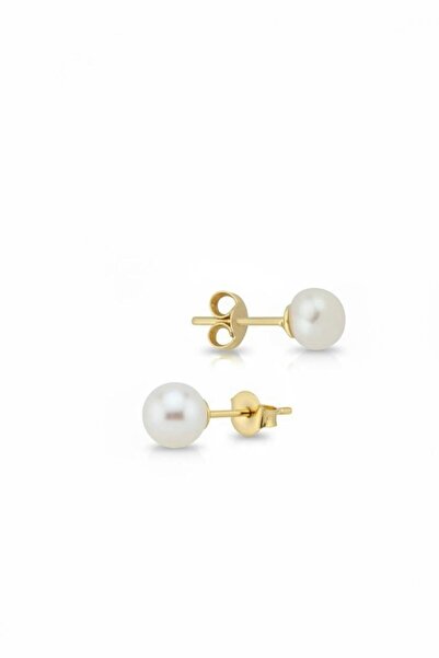 Çgk Çiğdem Gürel Kuyumculuk 14 Ayar Altın Kadın 5mm İnci Top Küpe, Sade Şık