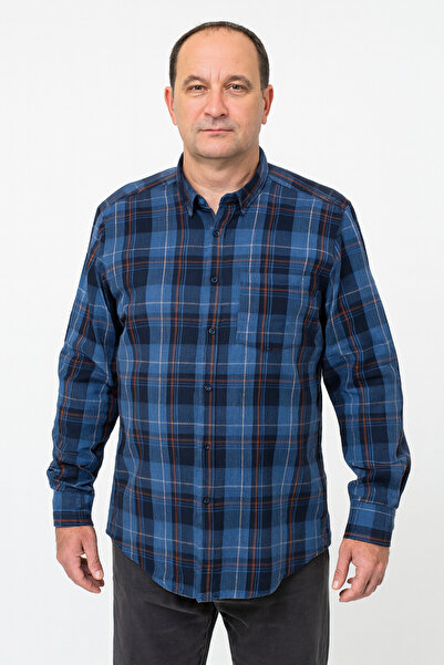 UNL Patterned Checkered Cotton Seasonal Medium Thick Oxford Long Sleeve Dad S...