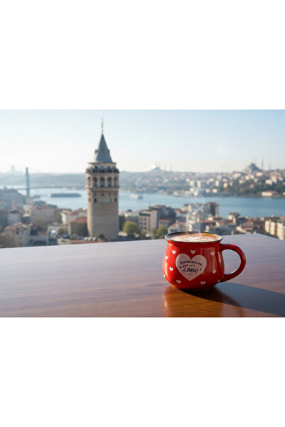 Elista Ceramic Cup with Handle Heart Pattern 250 Cc