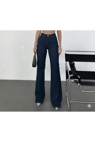 BİENAL BUTİK جينز كانيليا عالي الخصر باللون الأزرق الداكن من نوع بالازو جينز ...