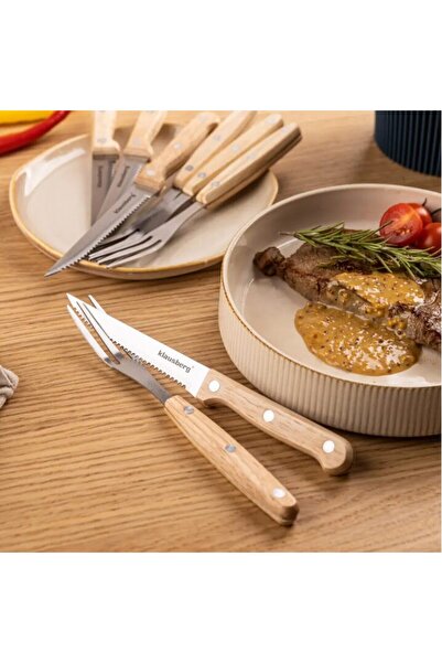 Kinghoff Set pentru friptura si gratar, 8 piese, otel inoxidabil, lemn, Klausberg