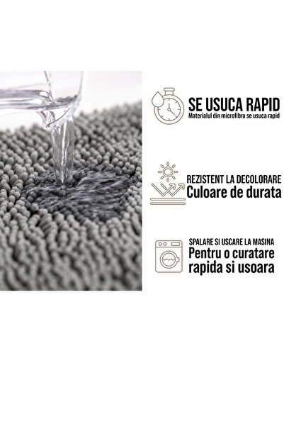 Faria Bath Mat with Massage Texture, Fluffy, Absorbent Chenille Microfiber, Non-Slip, Dark Gray 50×80cm