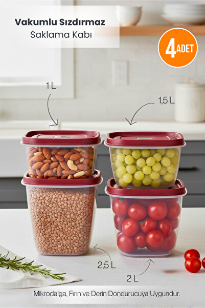 Orvila Red 4-Piece Vacuum Sealed Lid Storage Container Food Organizer Set 1L, 1.5L, 2L, 2.5L