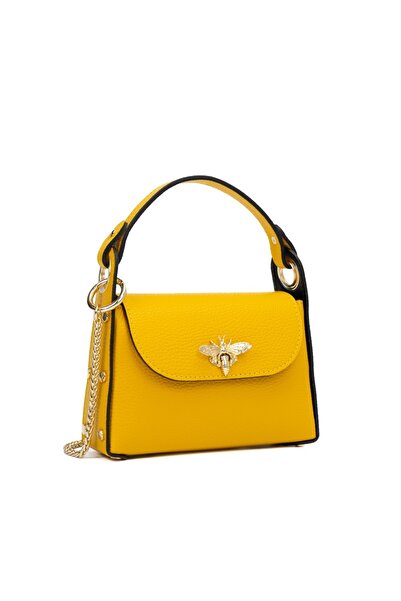 Posete Fagaras Alma Leather Purse - Yellow, Casual Bag Made of Genuine Leather, Handbag, Bags