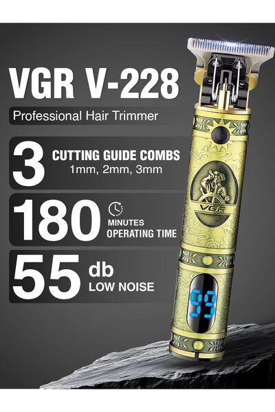 VGR V-228 Digital Display Pro Li Outliner Electric Cordless Hair Clippers 1500mAh 180 mins Runtime