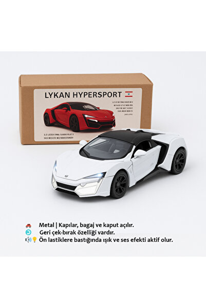 Hediye24 Lykan Hypersport Metal Model Araba | Beyaz | 1:32 13CM