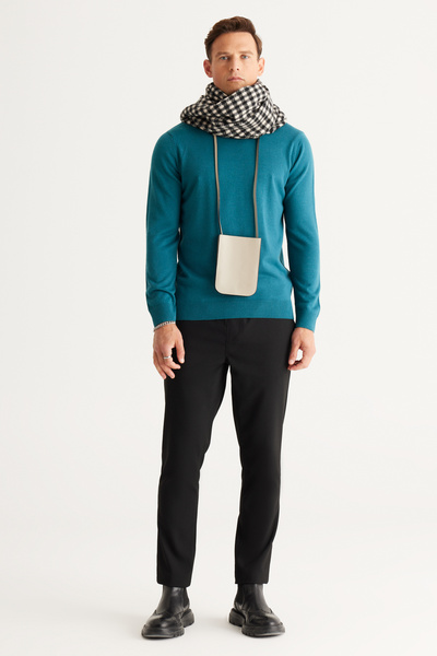 ALTINYILDIZ CLASSICS Πλεκτό πουλόβερ με ολόκληρο ζιβάγκο, χωρίς ριπή, Petrol Standard Fit