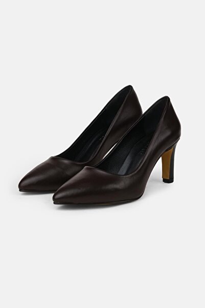 Mio Gusto Beliz Genuine Leather Bitter Brown Women's Stiletto Shoes