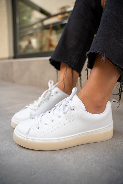 LAMİNTA Skye White Genuine Leather Flat Sneakers