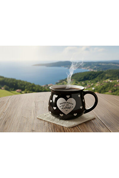 Elista Ceramic Cup with Handle Heart Pattern 250 Cc