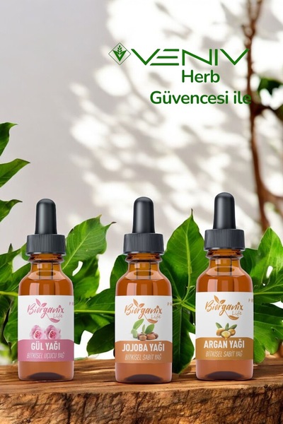 Veniv Herb مجموعة زيوت طبيعية 100% - زيت الورد - زيت الجوجوبا - زيت الأرغان 3...
