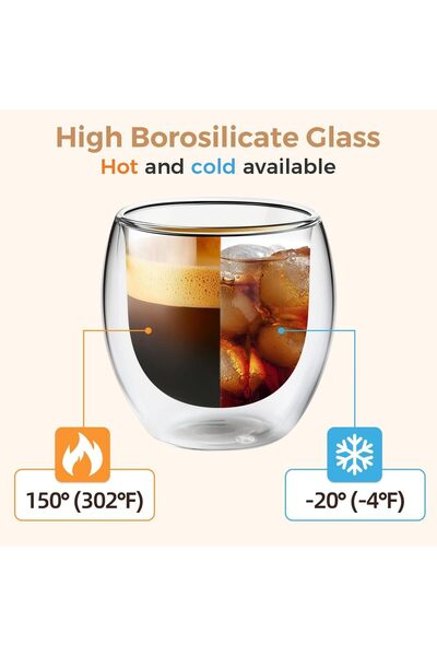 Alcoach Double-Wall Glass Latte Cups Set - 6 x 80 ml