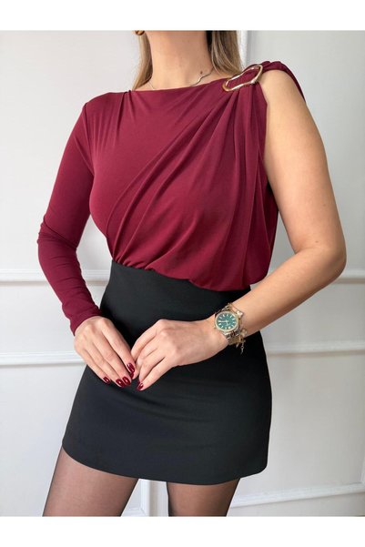 Size Özgü Bordo Gold Aksesuarlı Bodysuit