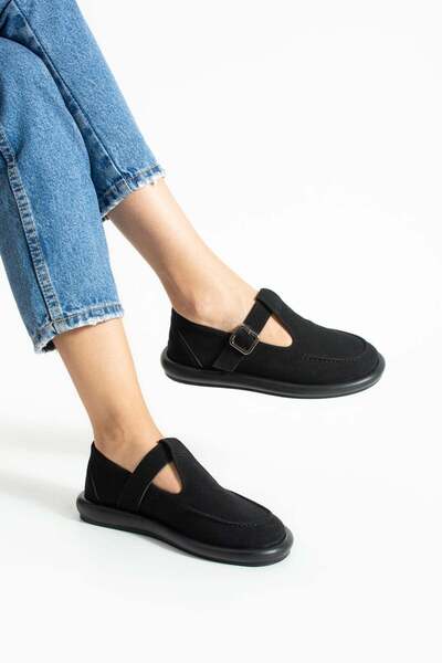 diclepolat Women's Black Suede Loafer Shoes with Saddle Detail Buckle – Comfortable and Stylish for Everyday Use Margos