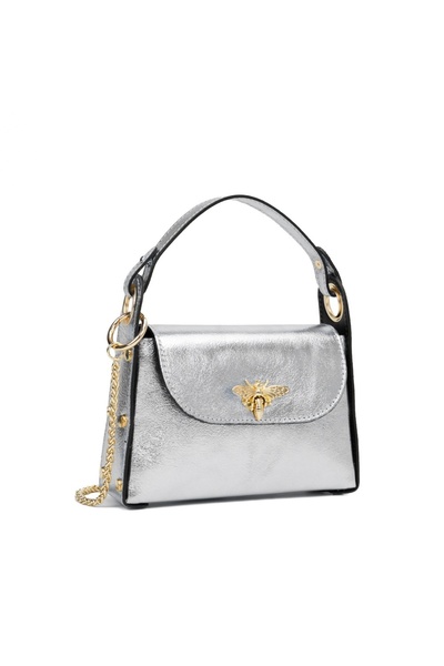 Posete Fagaras Alma Leather Purse - Silver, Casual Bag Made of Genuine Leather, Handbag, Bags