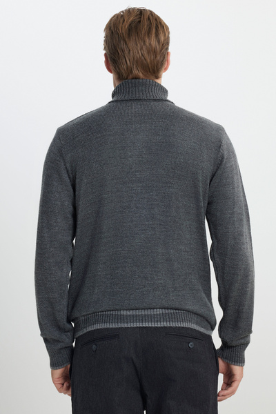 AC&Co / Altınyıldız Classics Anthracite-Melange Standard Fit Regular Cut Full Turtleneck Jacquard Knitwear Sweater