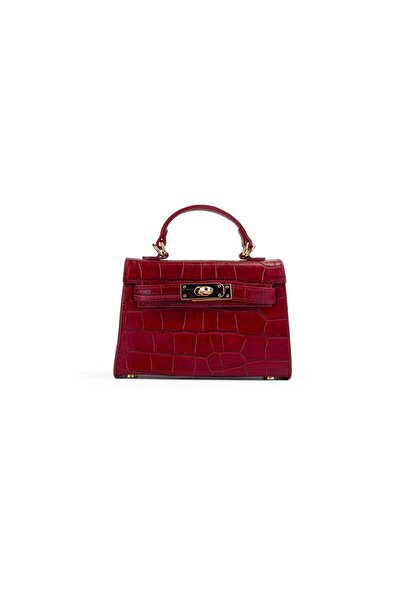 Posete Fagaras Thea Croco Baby Leather Purse - Cherry Red, Casual Bag Made of Genuine Leather, Handbag, Bags