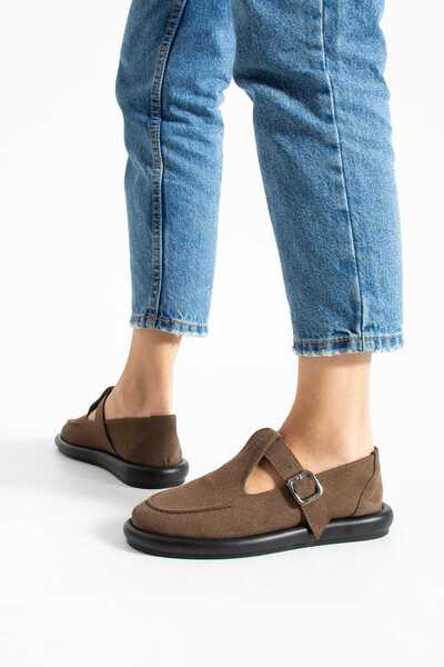 diclepolat Women's Brown Suede Loafer Shoes with Buckle Detail – Comfortable and Stylish for Everyday Use Margos
