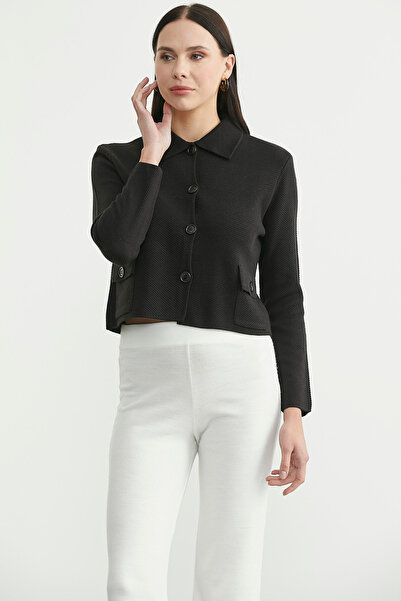 Sementa Buttoned Pocket Detailed Knitwear Jacket - Black