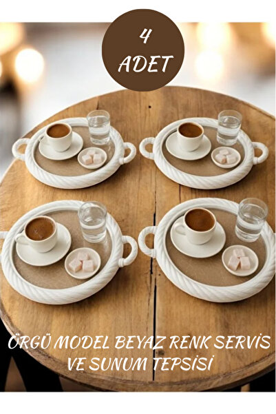 Hilamingo Home 4 Pieces Knitted Model White Color Serving and Presentation Tray