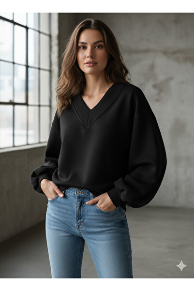 Agolady Kadın Oversize V Yaka Sweatshirt