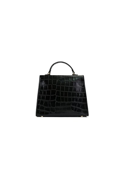 Posete Fagaras Thea Croco Baby Leather Purse - Black, Casual Bag Made of Genuine Leather, Handbag, Bags