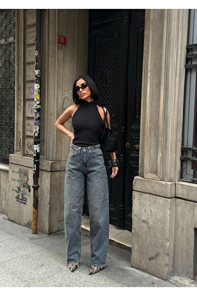 MEECY Women Baggy Jean High Waist Palazzo Stretchy Denim Pants