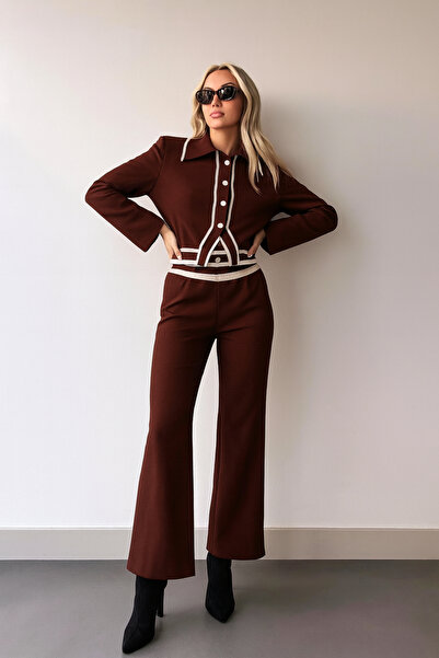 H&E LUXURY DESIGN Women's Heart Button Detailed Knitwear Double Stylish Comfortable Set