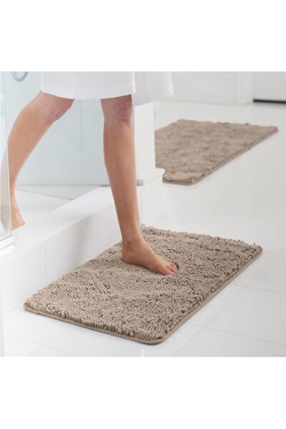 Faria Bath Mat with Massage Texture, Fluffy, Absorbent Chenille Microfiber, with Non-Slip, Beige 50×80cm