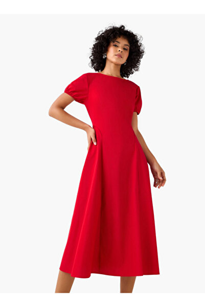 2Xtremz A-Line Midi Cotton Dress with Puff Sleeves
