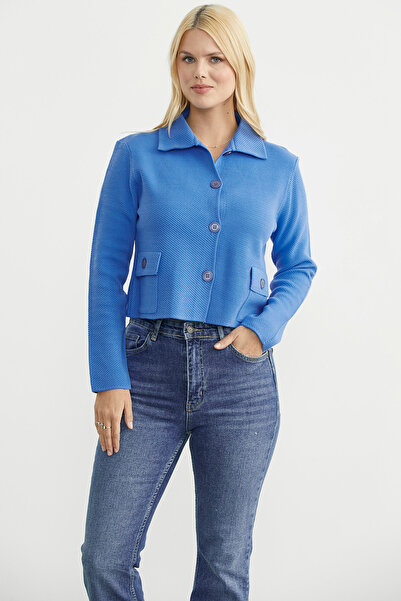 Sementa Buttoned Pocket Detailed Knitwear Jacket - Blue