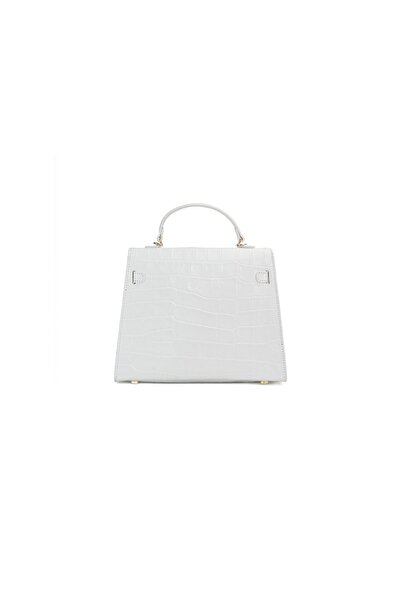 Posete Fagaras Thea Croco Baby Leather Purse - White, Casual Bag Made of Genuine Leather, Handbag, Bags