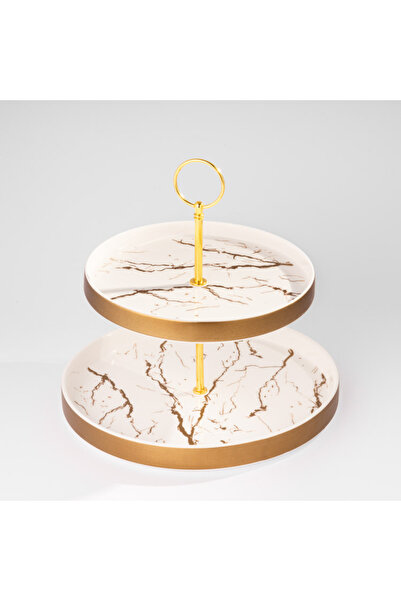Moon House White marbled double cake stand