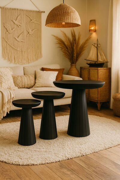 Trendcüzdan MANTAR SEHPA ÇİZGİLİ TREND SİYAH 3 PARÇA