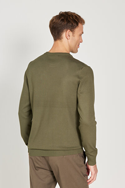 ALTINYILDIZ CLASSICS Khakifarbener Standard-Fit-Pullover mit normaler Passform und Rundhalsausschnitt