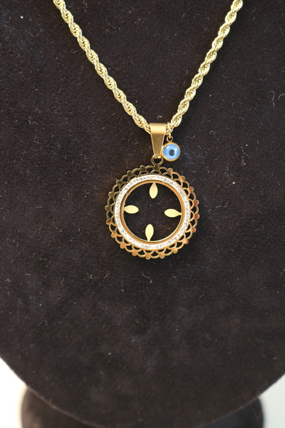 stainless steell Çeyrek Altın Takılan Uzun Çelik Kolye