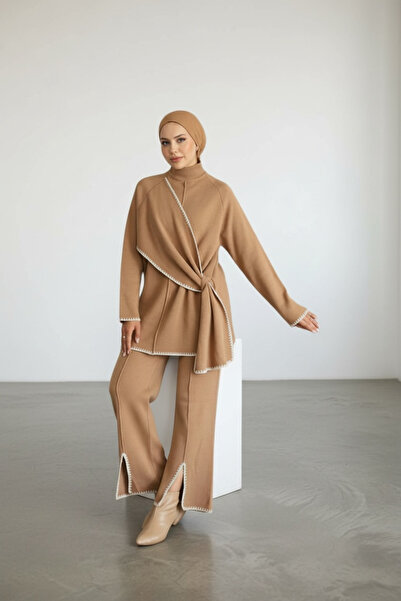 NEWCO Women's Camel Pants Tunic Double Hijab Shepherd Stitching Set