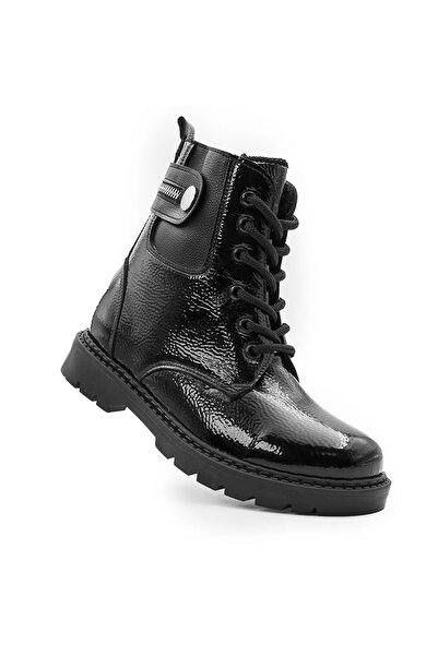 nuvora حذاء بناتي أسود مبطن بالريش – بسحاب ورباط، حذاء شتوي بنعل سميك