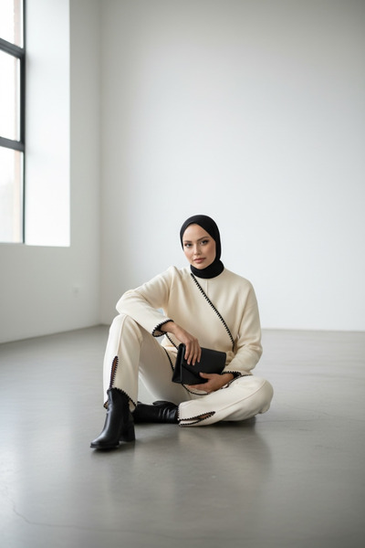 NEWCO Women's Camel Pants Tunic Double Hijab Shepherd Stitching Set