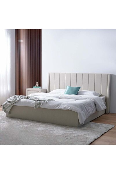 Danube Home سرير سوبريم بنز كوين مُنجّد مقاس 160×200 سم باللون البيج - تصميم أنيق من القماش، ضمان لمدة عامين