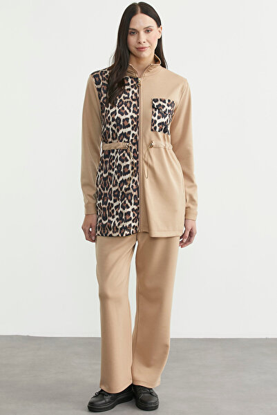 Sementa Leopard Combination Scuba Tunic Tracksuit Set - Beige
