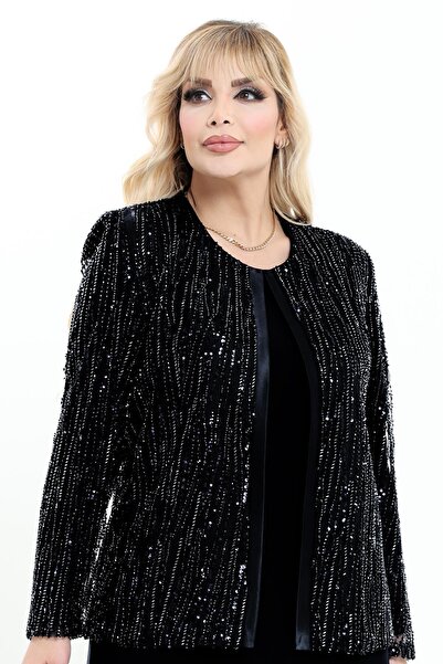 Ladies First Büyük Beden 3945 Siyah Ceket+Bluz Takım