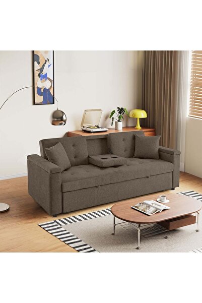 Danube Home Niana Fabric Sofa Bed - Brown, Solid Wood, 206x84x83cm, 2-Year Warranty, Stylish & Comfortable