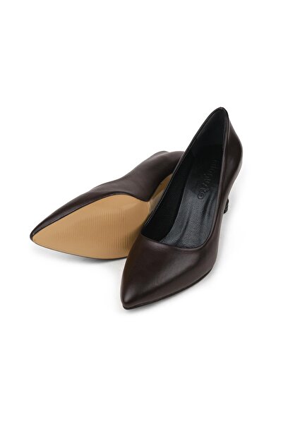 Mio Gusto Beliz Genuine Leather Bitter Brown Women's Stiletto Shoes