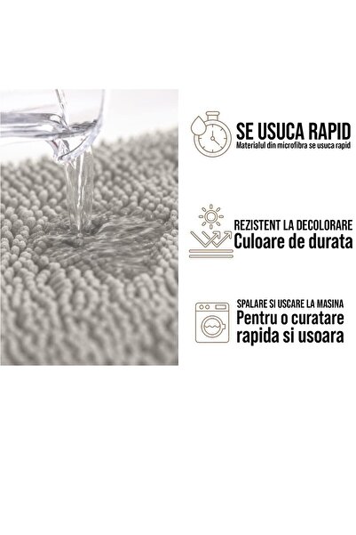 Faria Bath Mat with Massage Texture, Fluffy, Absorbent Chenille Microfiber, with Non-Slip, Gray 50×80cm